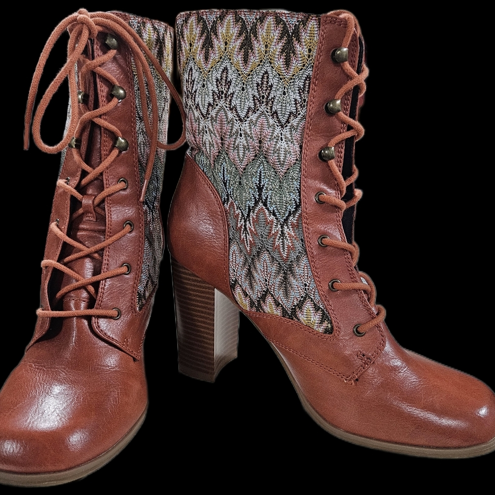 Bohemian Lace-Up Ankle Boots - rich tan leather